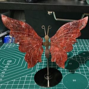 Red Fire Quartz Butterfly wings with butterfly stand